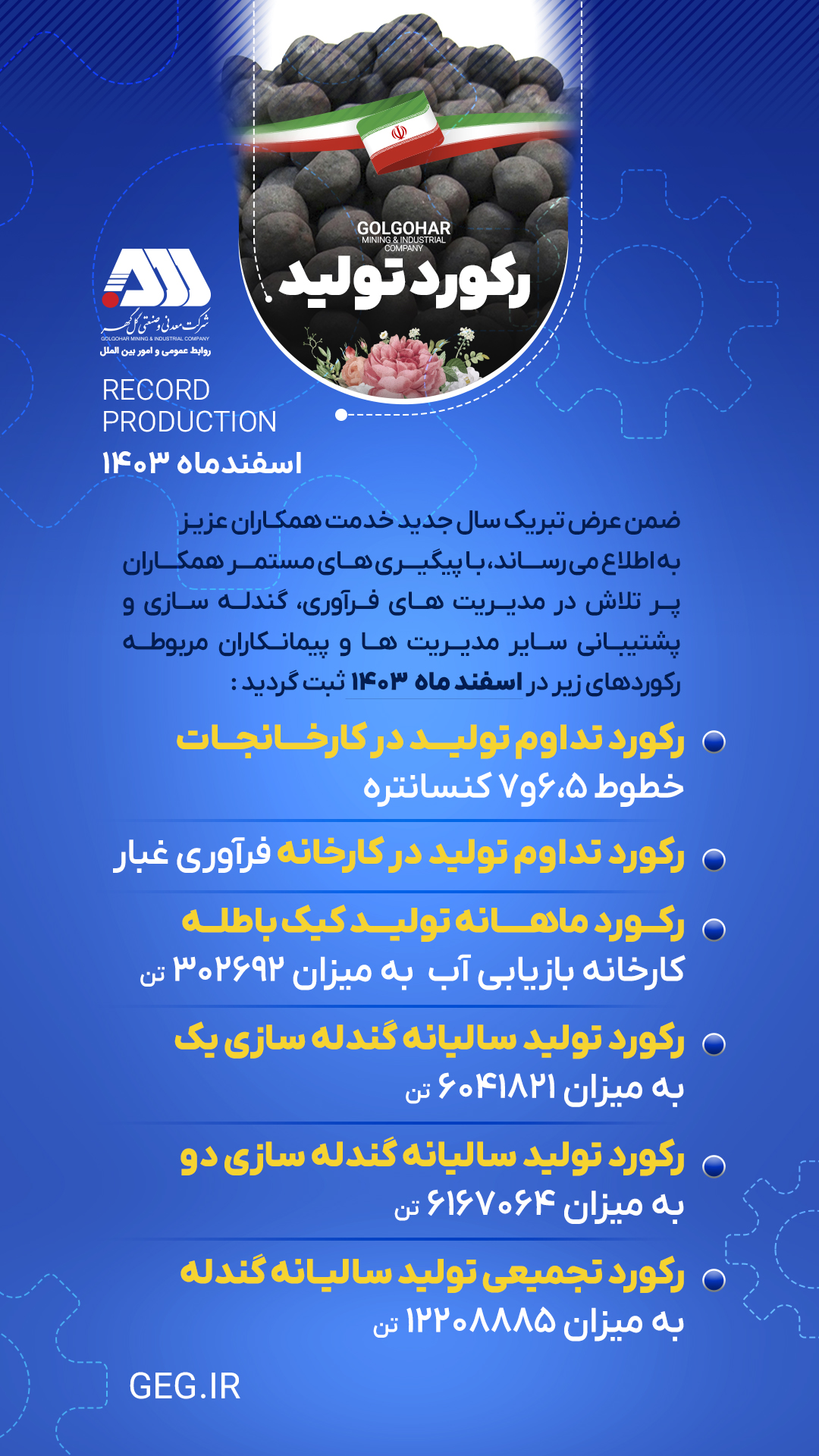 رکورد تولید  اسفند